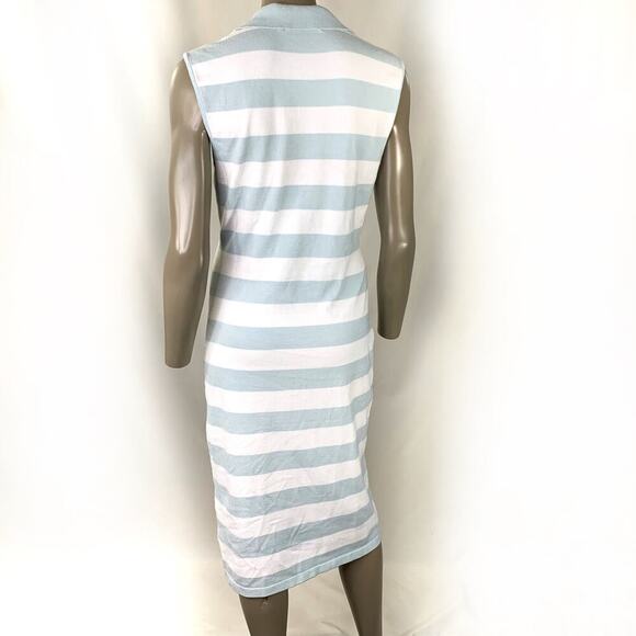 JUST FAB New Striped Sleeveless Knit T Shirt Dress Collared Size M Green White - Picture 3 of 12